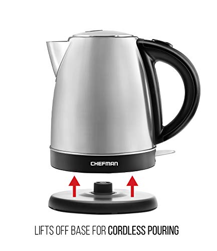 Chefman Stainless Steel Electric Kettle w/ 360° Swivel Base, Auto Shut-off & Boil-dry Protection, BPA-free Interior and Cool-touch Handle, 7+ Cup