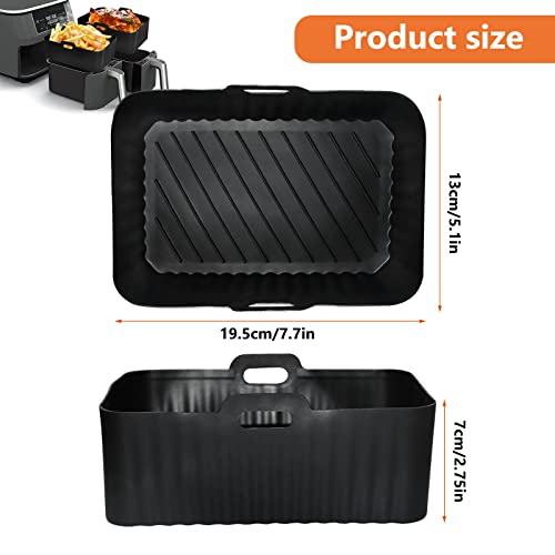 Silicone Pot Fits for Ninjas Dual Air Fryer, Air Fryer Accessories,2Pcs Replacement of Parchment Liner Paper, Basket (Black)