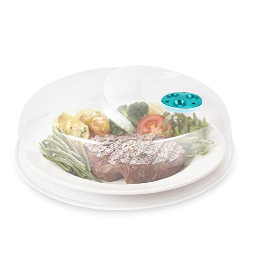 Flexzion Microwave Cover for Food, 12 Inch Plate Cover, BPA Free Plastic Food Cover, Transparent Anti-Splatter Cover Guard, with Adjustable Steam