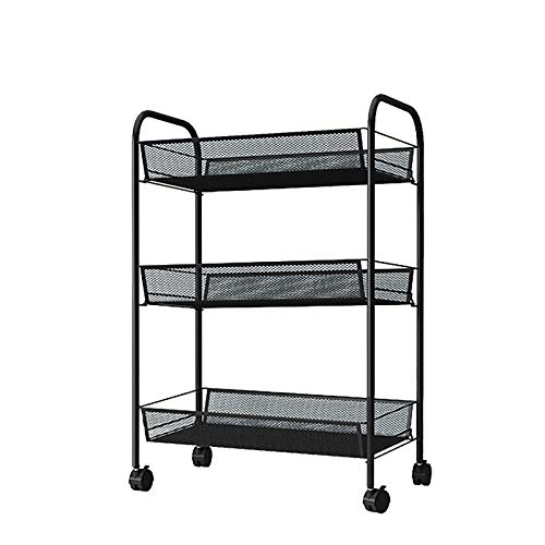 Rolling Cart, No Screw Metal Utility Cart with Locking Wheels and 4 Side Hooks, Serving Cart for Classroom Office Home Bedroom Bathroom,3
