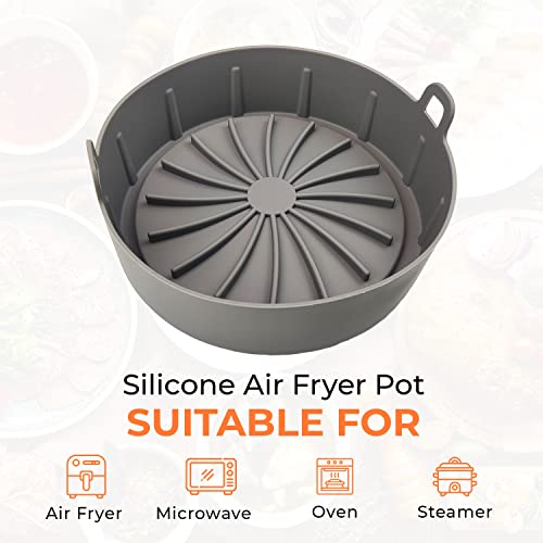 Janfor Silicone Air Fryer Pot-7.5 Inch Easy to Clean Basket-Non-Stick Air Fryer Accessories for Oven and Air Fryers- Air Fryers Liner-Reusable Fo