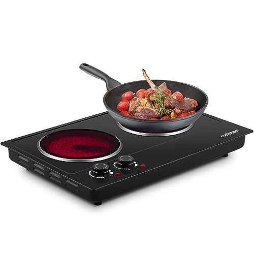 Double Burner, CUSIMAX Electric Hot Plate, 2400W Electric Hob Infrared Ceramic Burner, Portable Hot Plates for Cooking, Countertop Cooktop with D