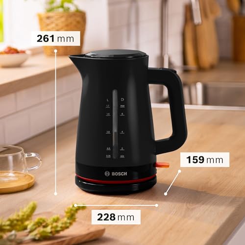 Bosch MyMoments Infuse TWK3M123GB Plastic Cordless Kettle, with dual sided water gauge and lid release button, 1.7 Litres, 3000W - Black