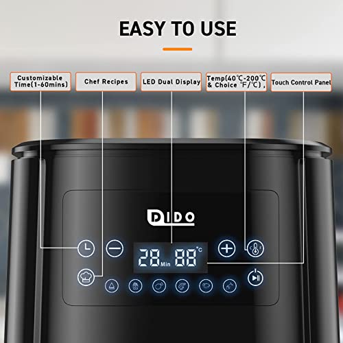 DIDO Air Fryer 5.5L with Rapid Air Circulation,1700W Air Fryers for Home Use with 60 Minute Timer&Temperature,Nonstick Basket for Healthy Oil Fre