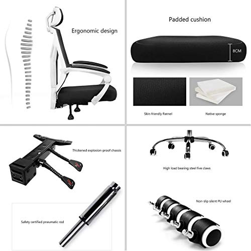 Mu Computer Chair,Home Ergonomic Gaming Chair Game Chair Backrest Study Chair Comfortable Office Chair Bearing 400Kg,White,68 * 68 * 116Cm