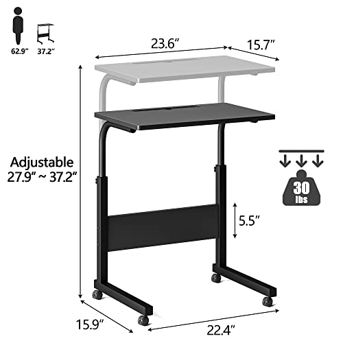 Klvied Standing Desk Adjustable Height, Stand Up Desk with Cup Holder, Portable Laptop Desk, Mobile Standing Desk, Small Computer Desk, Bedside T