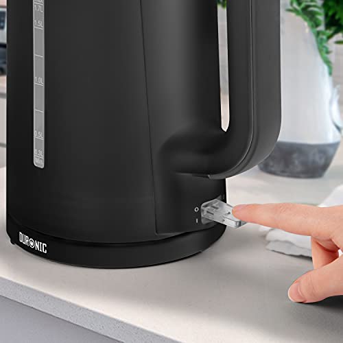Duronic Electric Kettle EK17 /BK | BLACK 1.7L Fast Boil Kettle | 3000W Power | Contemporary Design | Cordless | 360° Base | Auto Shut-Off/Boil-Dr