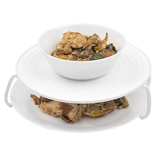 Jazooli Microwave Folding Round Tray Double Tier Plate Dish Bowl Holder Rack Cover Stack Stacker Stand Support Kitchen Cook Organiser Anti-Slip 2