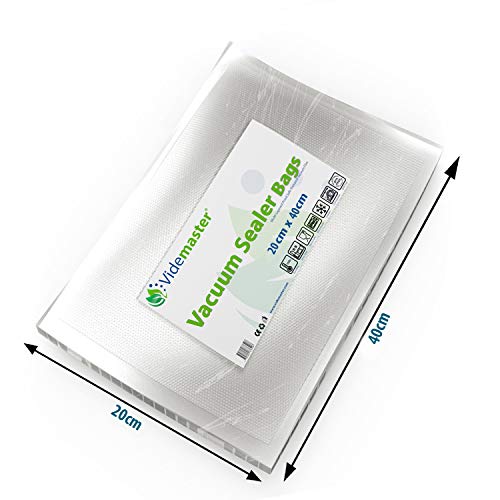 VIDEMASTER Vacuum Sealer Bags 20x40cm/100pcs, Textured Vacuum Food Sealer Bag Thick Embossed Bags, Use For Sous Vide Cooking and Food Storage | B