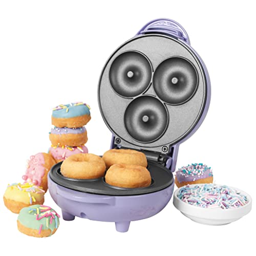 Giles & Posner EK4698GSPP Doughnut Maker - Easy Clean & Non-Stick Plates, Make 3 Mini Donuts, Create Vegan, Breakfast, & Ice Cream Doughnuts For