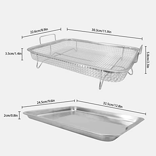 Air Fryer Rack Crisper Tray and Basket, Stainless Steel Oven Air Fryer Pan Mesh Basket with Elevated Mesh Crisping Grill, Oven Safe Baking, Check