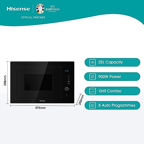 Hisense HB25MOBX7GUK Integrated 25 Litre Microwave With Grill - Black, 15 x 23 x 15 inches (L x W x H)