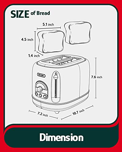 Hazel Quinn 2 Slice Retro Toaster, 6 Browning Levels, 3 Functions-Defrost/Reheat/Cancel, Removable Crumb Tray for Easy to Clean, 1.5 Inches Extra