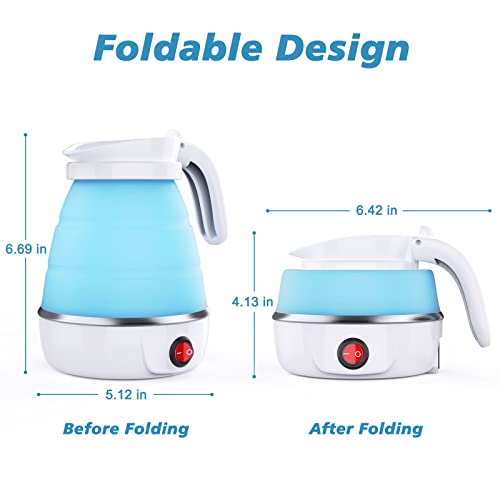Foldable Electric Kettle, Camping Kettle, Mini Travel Kettle, Silicone Electric Water Boiler, Tea, Coffee Kettle, Collapsible Kettle with Separab