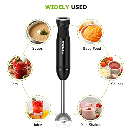 Bonsenkitchen Hand Blender, 300W Immersion Blender Handheld, Stick Blender Electric with Stainless Steel Blade for Making Baby Food, Soups, Sauce