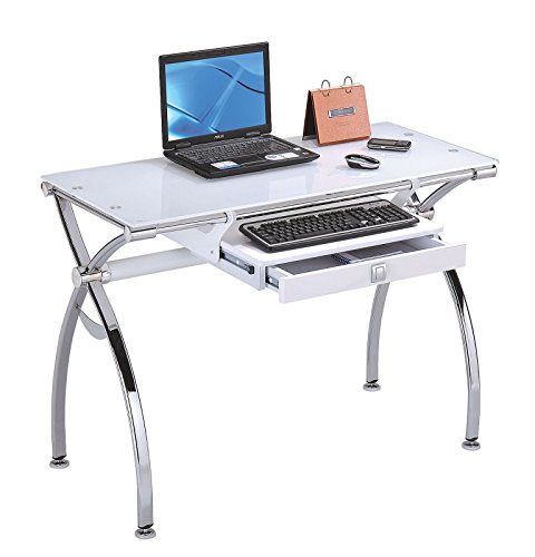Major-Q 30" H Contemporary Style Modern Pewter Finish Clear Glass Top Home Office Computer Desk, 9000118