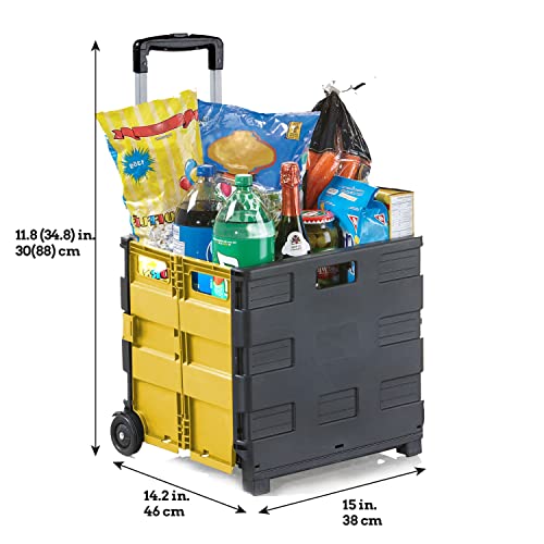 Inspired Living Ultra-Slim Rolling Collapsible Storage Pack-N-Roll Utility-carts, with Telescopic Handle, for Home, Garden, Shopping, Office, Sch