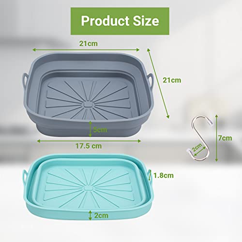 Alyvisun Silicone Air Fryer Liners 2PCS Reusable Airfryer Tray Foldable Kitchen Accessories Basket Versatile Square Baking Rack Pot for Microwave