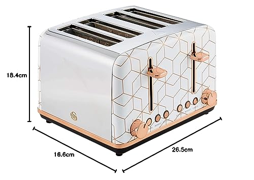 Swan Tribeca, 4 Slice Toaster, Multiple Functions & Browning Control, Glamour 20s Art Dec Design, White & Rose Gold, ST42020WHTN.