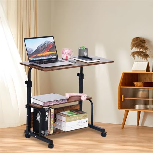 Portable Rolling Desk Adjustable Height Small Standing Desk on Wheels, 32 Inch Computer Desk Laptop Table for Home Office Study Student Desk with