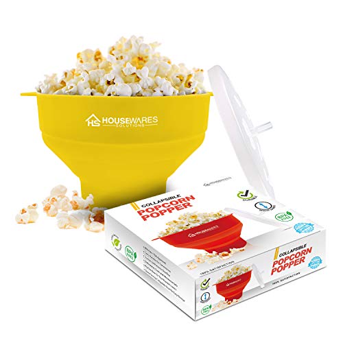 Collapsible Silicone Microwave Hot Air Popcorn Popper Bowl With Lid and Handles (Red)