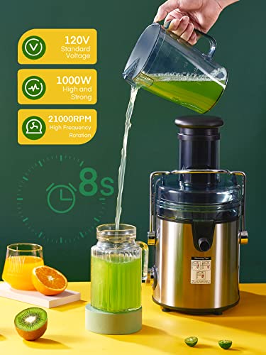 Juicer Machines, FOHERE 800W Juicer Whole Fruit and Vegetables, Quick Juicing Easy to Clean, 75MM Large Feed Chute, Dual Speed Setting and Non-Sl