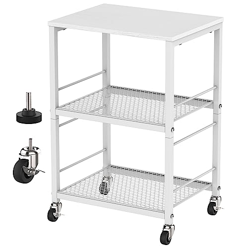 Printer Stand Cart White Rolling Printer Stand with Storage 3 Tier Printer Table with Shelves Storage Mobile Printer Shelf Rack Small Printer Tab