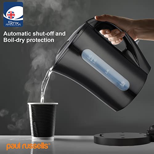 paul russells Electric Plastic Kettle, 2200W 1.7L, Hot water dispenser, Black Boil-Dry Protection, Auto Shut off Stirx Control