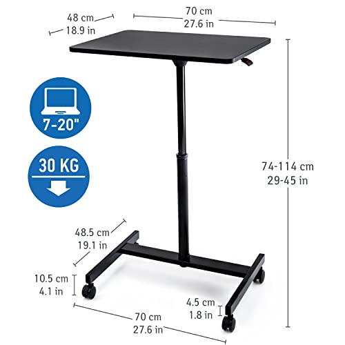 Tatkraft Focus Airlift Pneumatic Sit-Stand Laptop Desk with Wheels, Adjustable Height 29 – 45 inch Effortless Gas-Lift Regulation, Home Office Mo