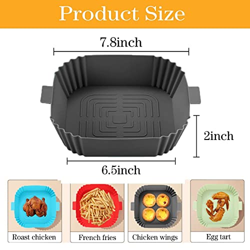 Silicone Air Fryer Liners, 2Pack Square Air Fryer Silicone Basket Tray Airfryer Accessories Reusable Air Fryer Accessories Air Fryer Liners for T