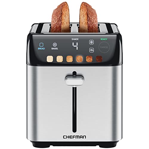 Chefman 2 Slice Toaster, 7 Shade Settings, Stainless Steel Toaster 2 Slice with Extra-Wide Slots, Thick Bread Toaster and Bagel Toaster, Reheat,
