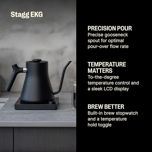 Fellow Stagg EKG Electric Gooseneck Kettle - Pour-Over Coffee and Tea Kettle - Stainless Steel Water Boiler - Quick Heating Electric Kettles for