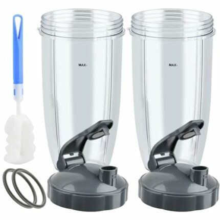 7 Pcs Upgraded Accessories for Nutribullet,2 × 32oz Cups with Flip Top to-Go Lid,Gasket for Nutribullet 600W/900W High-Speed Blender/Mixer with 1