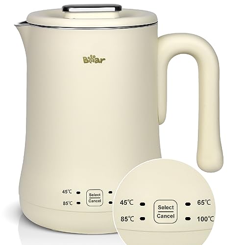 Bear 4-temperature adjustable 0.6 litre electric kettle, 500W mini travel water cooker,tea cooker travel water cooker small,12h/ 30min warming fu