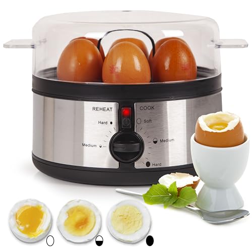 Duronic 7 Egg Boiler EB35 WE, Egg Cooker with Buzzer, Egg Steamer makes Soft | Medium | Hard Boiled Eggs Alarm Timer Settings, Includes Egg Pierc