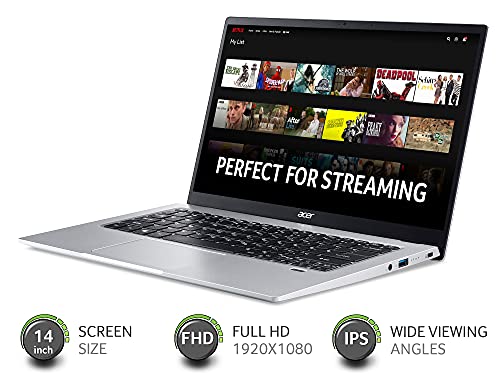 Acer Swift 1 SF114-34 14 inch Laptop - (Intel Pentium N6000, 4GB, 128GB SSD, Full HD Display, Microsoft Office 365, Windows 10 in S Mode, Silver)