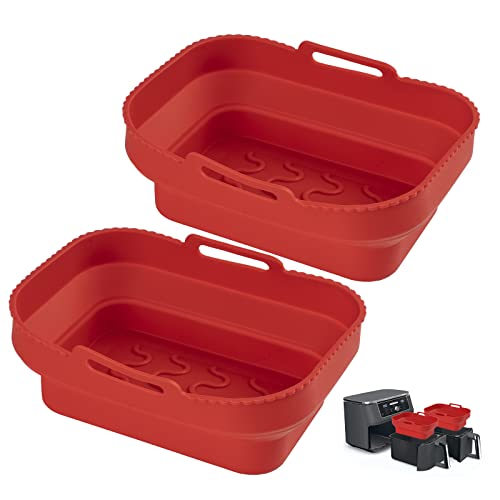 Pietuley 2pcs Foldable Air Fryer Liners Reusable, Silicone Pot Insert for Tower Basket for COSORI Tray for Ninja Mould Pan Air Fryer Accessories