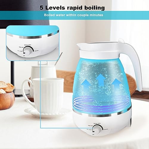 Tam88 Portable Travel Collapsible Kettle Lightweight for Campervan, 0.6L Folding Electric Camping Bedroom, Blue with Cups