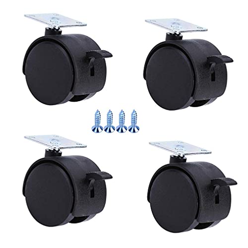 SKOAJAS Plate Casters 4 pcs Nylon Furniture Wheels Office Chair Caster,Swivel Double Wheel,Load 50kg,Replacement for Cots,Computer Desks,Sofa,Top