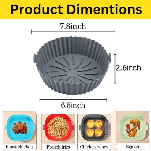 Silicone Air Fryer Liners, 7.8 inches 2PCS Liners Reusable Accessories Non-Stick, Oil-Proof, Water-Proof. Food Grade Silicon Baking Tray for Roas