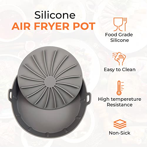 Janfor Silicone Air Fryer Pot-7.5 Inch Easy to Clean Basket-Non-Stick Air Fryer Accessories for Oven and Air Fryers- Air Fryers Liner-Reusable Fo