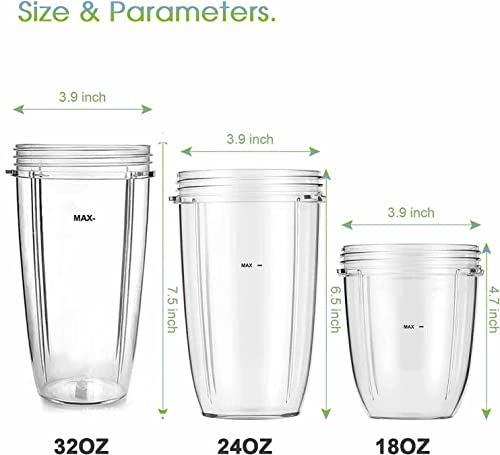 DDSHUN 18oz Juicer Cups Large Cups Clear Blender Cups Compatible for Nutribullet Replacement Parts 600W/900w Blender Juicer Accessories for Nutri