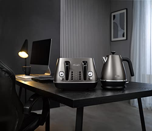 De'Longhi Distinta Titanium CTIN4003.TB, 4 Slot Toaster, Reheat, 6 Browning Settings, Defrost and Cancel Functions, Pull Crumb Tray, 1800W, Titan
