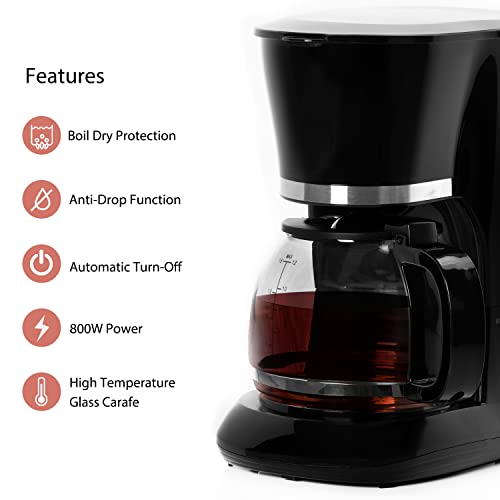 GEEPAS 1.5L Filter Coffee Machine | 800W Coffee Maker for Instant Coffee, Espresso, Macchiato & More | Boil-Dry Protection, Anti-Drip Function, A