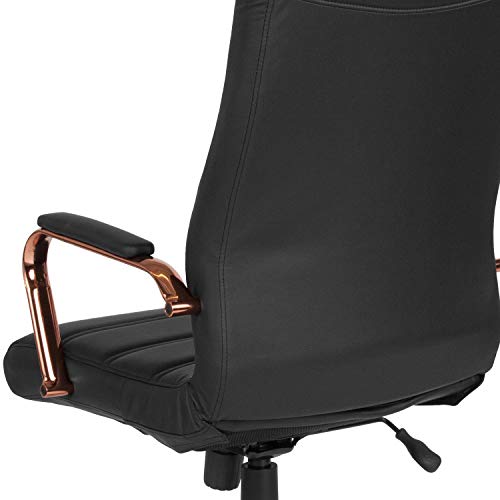 EMMA + OLIVER High Back Black LeatherSoft Executive Swivel Office Chair - Rose Gold Frame/Arms