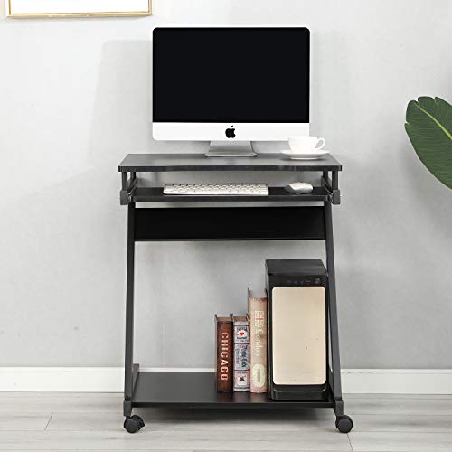 SogesPower Mobile Computer Desk Work Workstation with Printer Shelf and Keyboard Space Computer Workstation for Home and Office,Black