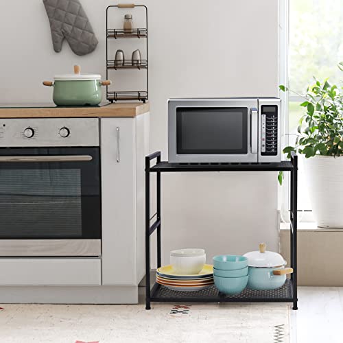 Mobile Printer Stand, Computer Tower Stand 2 Tier CPU Stand Rolling Cart Holds up to 40lbs, Metal Utility Carts with Wheels for Home & Office, Bl