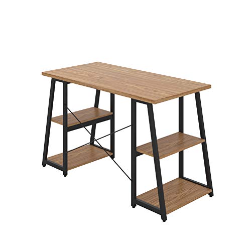 Office Hippo Oak Office Desk with Shelves, Home Office Desk with Storage, Small Desk for Home Office, Computer Desk, 130 x 60 x 77 cm