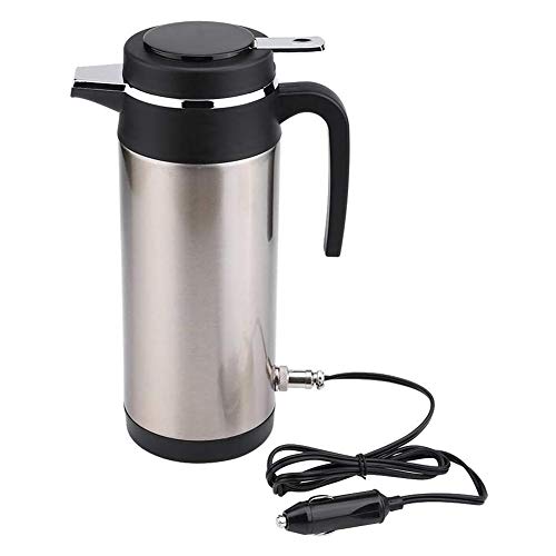 Stainless Steel Electric Car Kettle, Travel Thermos Hot Water Bottle with Sealed Rubber Band 1200ML 12V Car Heating Mug for Hot Water Coffee Tea