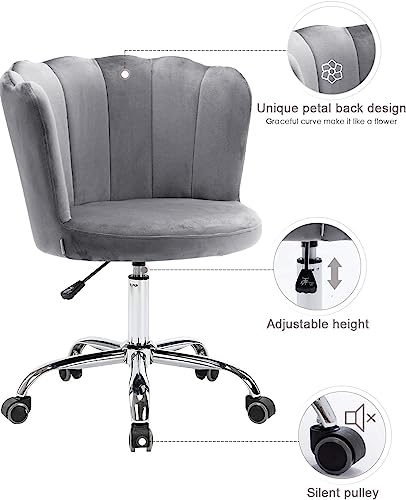 Recaceik Velvet Home Office Chair, Modern Adjustable Swivel Shell Desk Chair for Living Room Upholstered Cute Vanity Chair with Wheels, Comfy Tas
